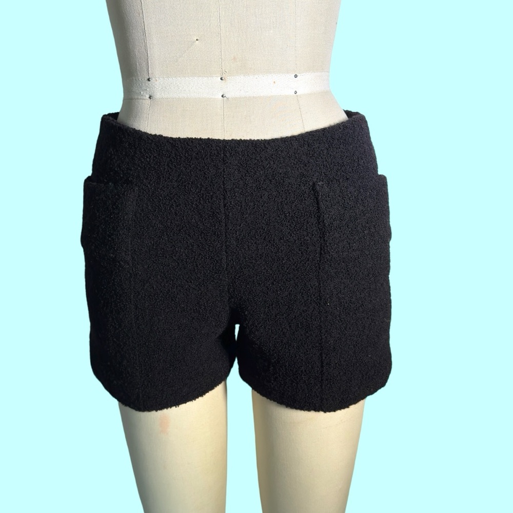 Electric Feathers bouclé wool black shorts, very toasty